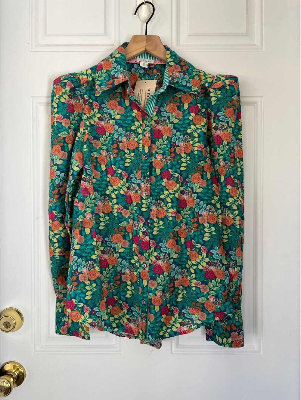 NWT Sundance Puff Sleeve Floral Rosie Vine Shirt XS Extra Small Boho Western Top